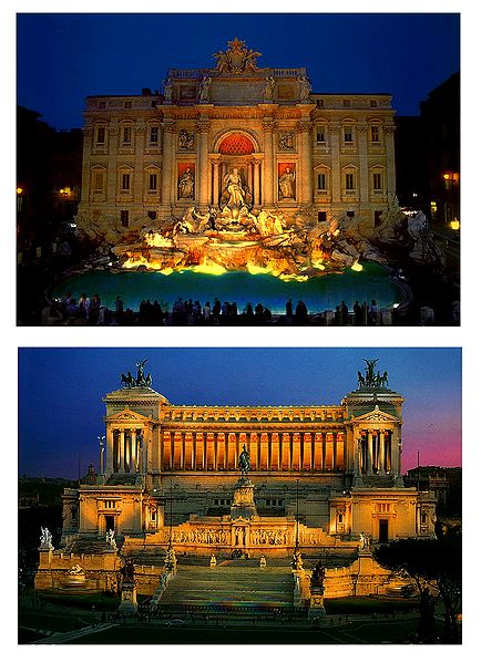Trevi Fountain and Vittorio Emanuele II in Rome - Set of 2 Postcards