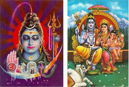 Lord Shiva and Shiva with Family - (Set of Two Postcards)