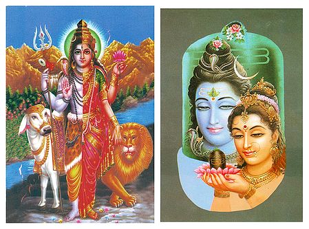 Ardhanarishwara and Shiva with Parvati - (Set of Two Postcards)