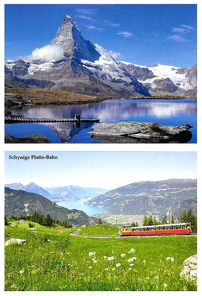Matterhorn Peak and Scynige Platte-Bahn, Switzerland - Set of 2 Postcards