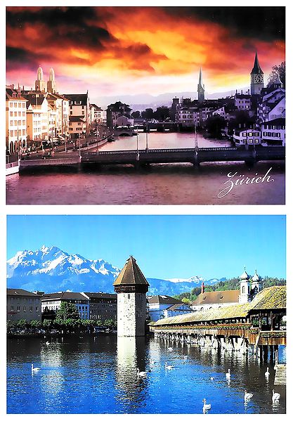 Zurich and Luzern, Switzerland - Set of 2 Postcards