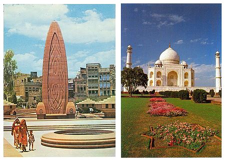 Jalianwala Baug, Amritsar and Taj Mahal in Agra - Set of 2 Postcards