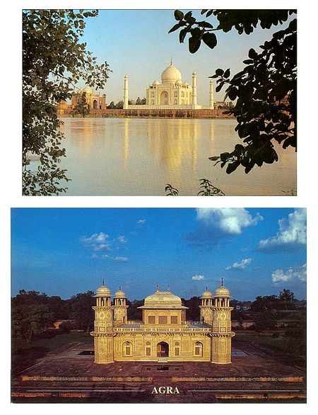 Taj Mahal in Agra and Itma-ud-Daula in Agra - Set of 2 Postcards