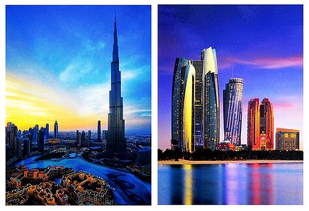 Burj Khalifa, Dubai and Etihad Towers, Abu Dhabi - Set of 2 Postcards