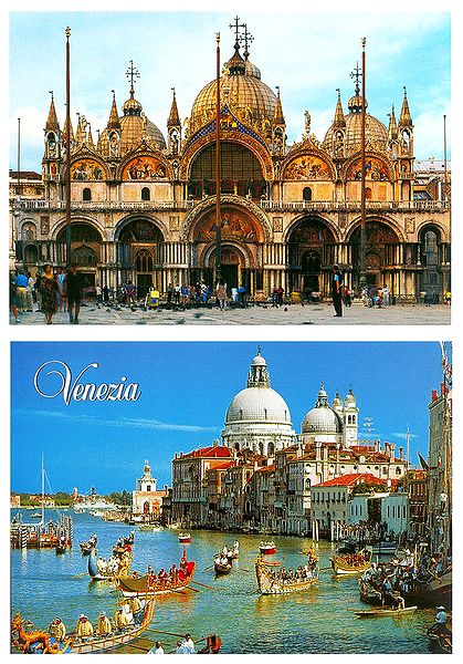 Saint Mark's Basilica and Boat Race in Venetian Lagoon, Italy - Set of 2 Postcards