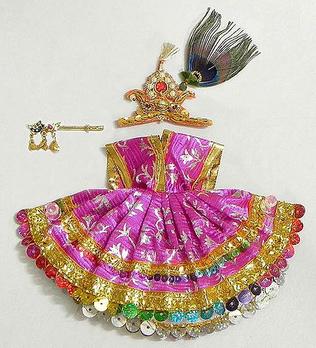 Magenta Dress and Accessories for 6 Inches Bal Gopal Idol