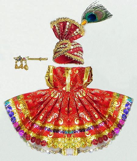 Red Dress and Accessories for 7 Inches Bal Gopal Idol
