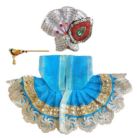 Blue Dress, Crown and Flute for 3 Inches Bal Gopal Idol
