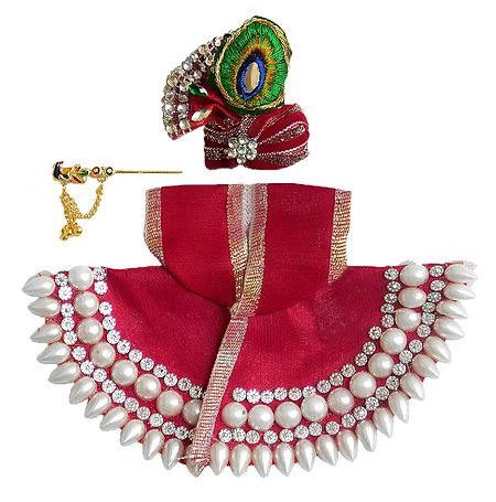 Red Dress, Crown and Flute for 5 Inches Bal Gopal Idol