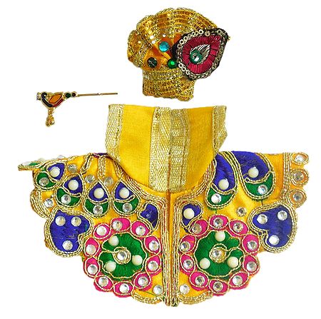 Yellow Dress, Crown and Flute for 2.5 Inches Bal Gopal Idol