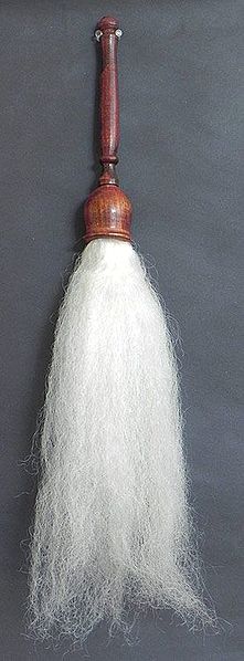 White Chamor with Wooden Handle for Puja Aarti