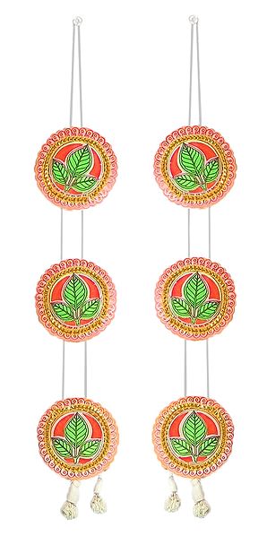 Set of 2 Red with Green Paper Chandmala - Accessory to Hang from the Deity's Hands