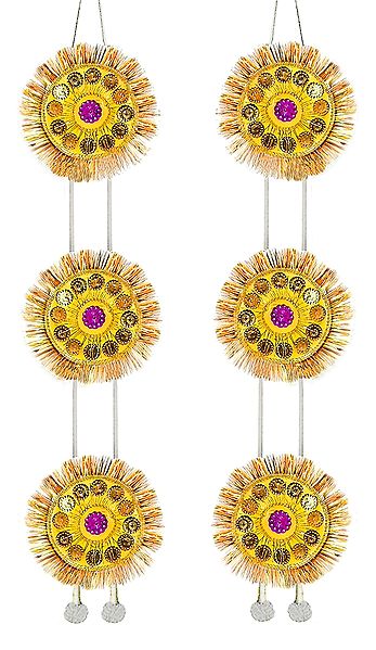 Pair of Yellow Paper Chandmala - Accessory to Hang from the Deity's Hands