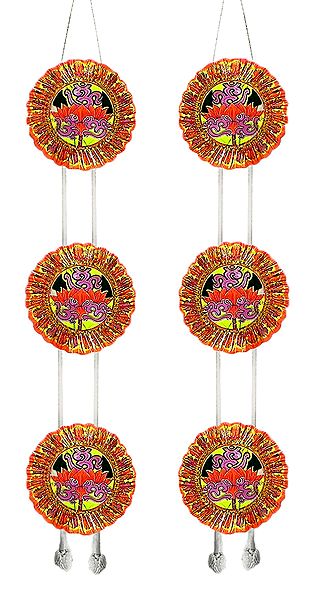 Pair of Saffron Paper Chandmala with Om - Accessory to Hang from the Deity's Hands