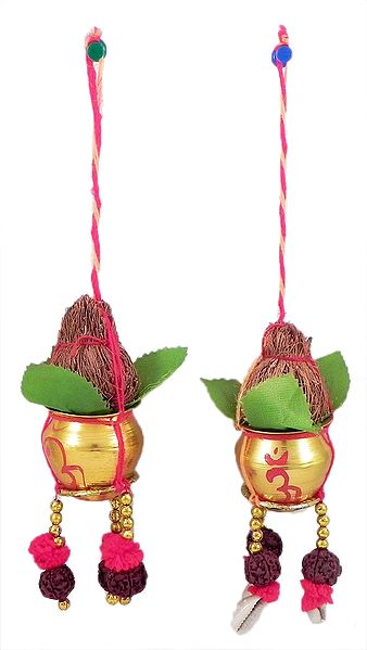 A Pair of Metal Kalash with painted Om for Puja Decoration