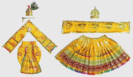 Golden Yellow Dresses and Accessories for 13 Inches Radha Krishna Idols