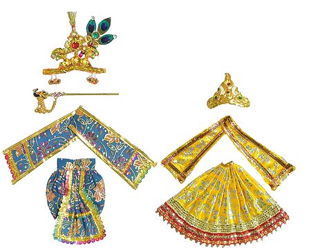 Blue and Yellow Dresses and Accessories for 10 Inches Radha Krishna Idols