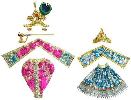 Magenta and Blue Dresses and Accessories for 10 Inches Radha Krishna Idols