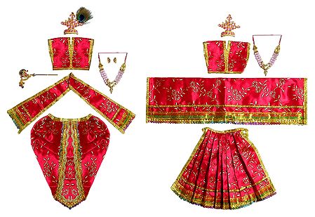 Set of 2 Red Dresses and Accessories for 11 Inches Radha Krishna Idols