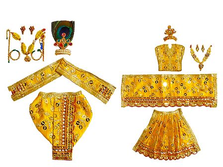 Set of 2 Yellow Dresses and Accessories for 5 Inches Radha Krishna Idols