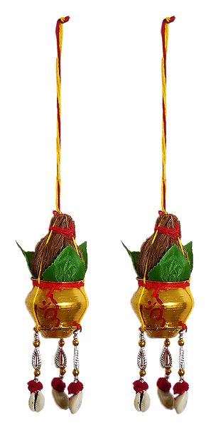A Pair of Metal Kalash with painted Om for Puja Decoration