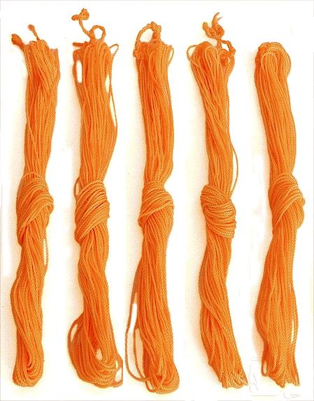 Set of 5 Saffron Yagyopaveet - Hindu Sacred Thread or Brahmin Thread