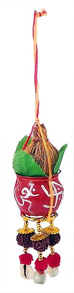 Metal Kalash with painted Om for Puja Decoration