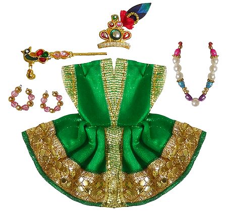 Green Dress and Accessories for 2 Inches Bal Gopal Idol