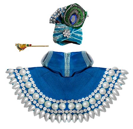Blue Dress, Crown and Flute for 5 Inches Bal Gopal Idol
