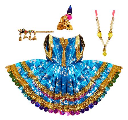 Blue Dress, Crown, Garland and Flute for 6 Inches Bal Gopal Idol