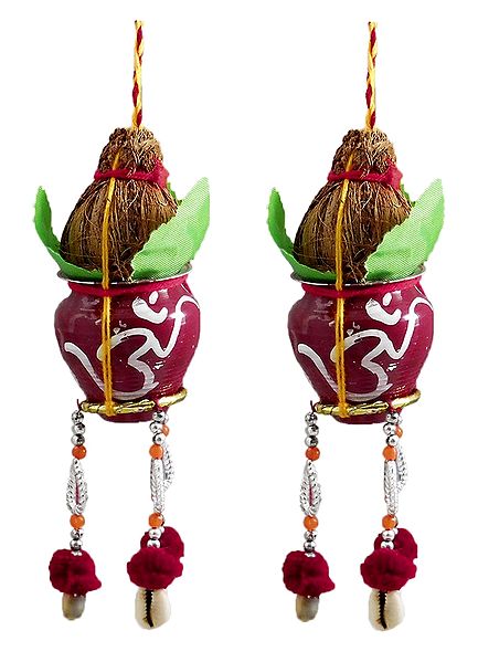 Pair of Hanging Metal Kalash with Coconut for Puja Decoration
