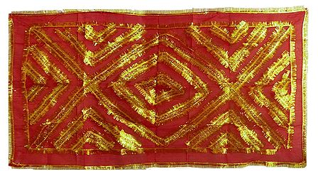 Red Synthetic Chunni with Golden Zari Work for Matarani