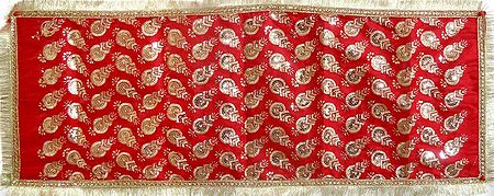 Embroidered and Sequined Red Art Silk Chunni for Matarani