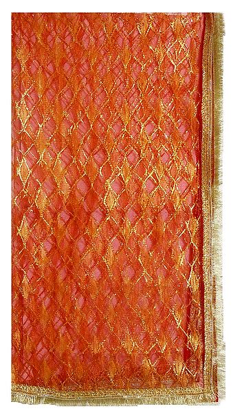 Red Net Matarani Chunni with Golden Thread Work