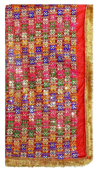 Multicolor Embroidery on Red Net Matarani Chunni with Sequin Work