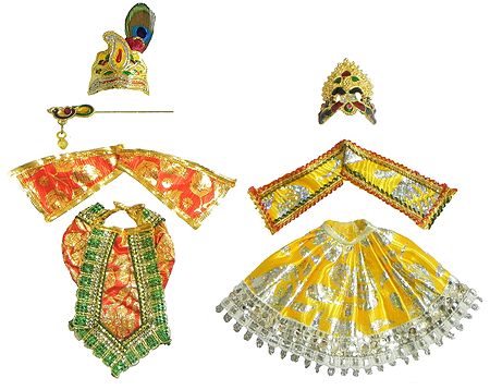 Red and Yellow Dresses and Accessories for 6 Inches Radha Krishna Idols