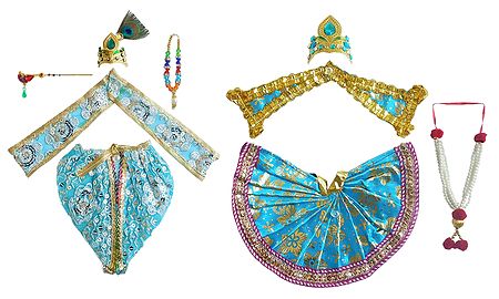 Blue Dresses and Accessories for 10 Inches Radha Krishna Idols