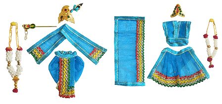 Blue Dresses and Accessories for 4 Inches Radha Krishna Idols