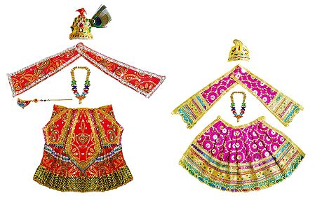 Red and Magenta Dresses and Accessories for 13 Inches Radha Krishna Idols