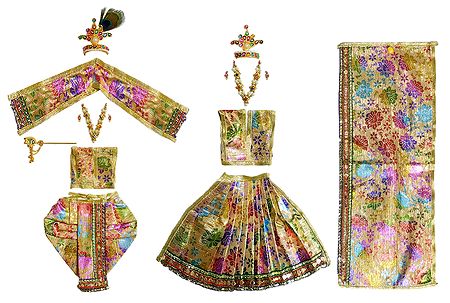 Multicolor Floral Print on Dresses and Accessories for 12 Inches Radha Krishna Idols