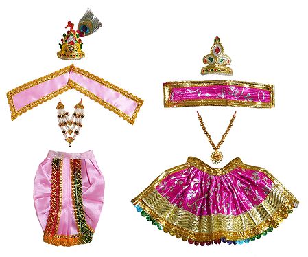 Pink and Magenta Dresses and Accessories for 9 Inches Radha Krishna Idols