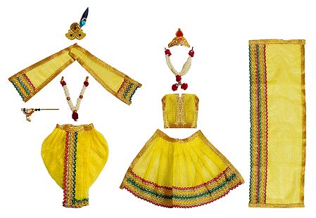 Yellow Dresses and Accessories for 9 Inches Radha Krishna Idols