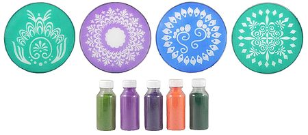 Four Rangoli Design with Five Colorful  Powders