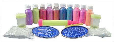 Set of 12 Colorful Rangoli Powder with Template and Applicator