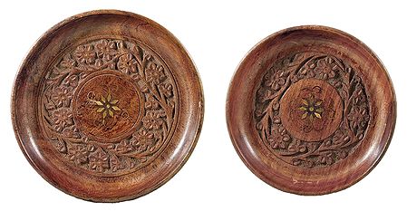 Pair of Wood Carved Puja Plate