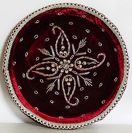 Metal Plate Covered with Cloth and Decorated with Beads, Mirror and Zari
