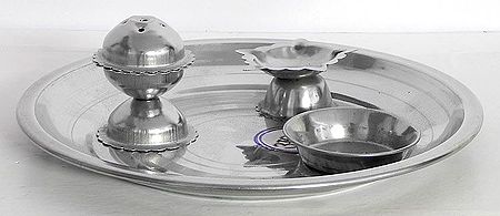 Stainless Steel Puja Thali with Ritual Accessories