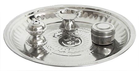 Stainless Steel Plate with Ritual Accessories