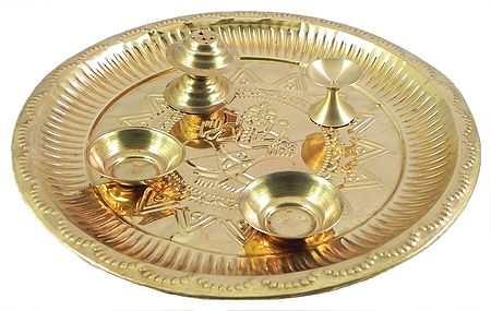 Brass Plate with Ritual Accessories