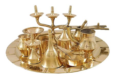 Brass Thali with Ritual Accessories